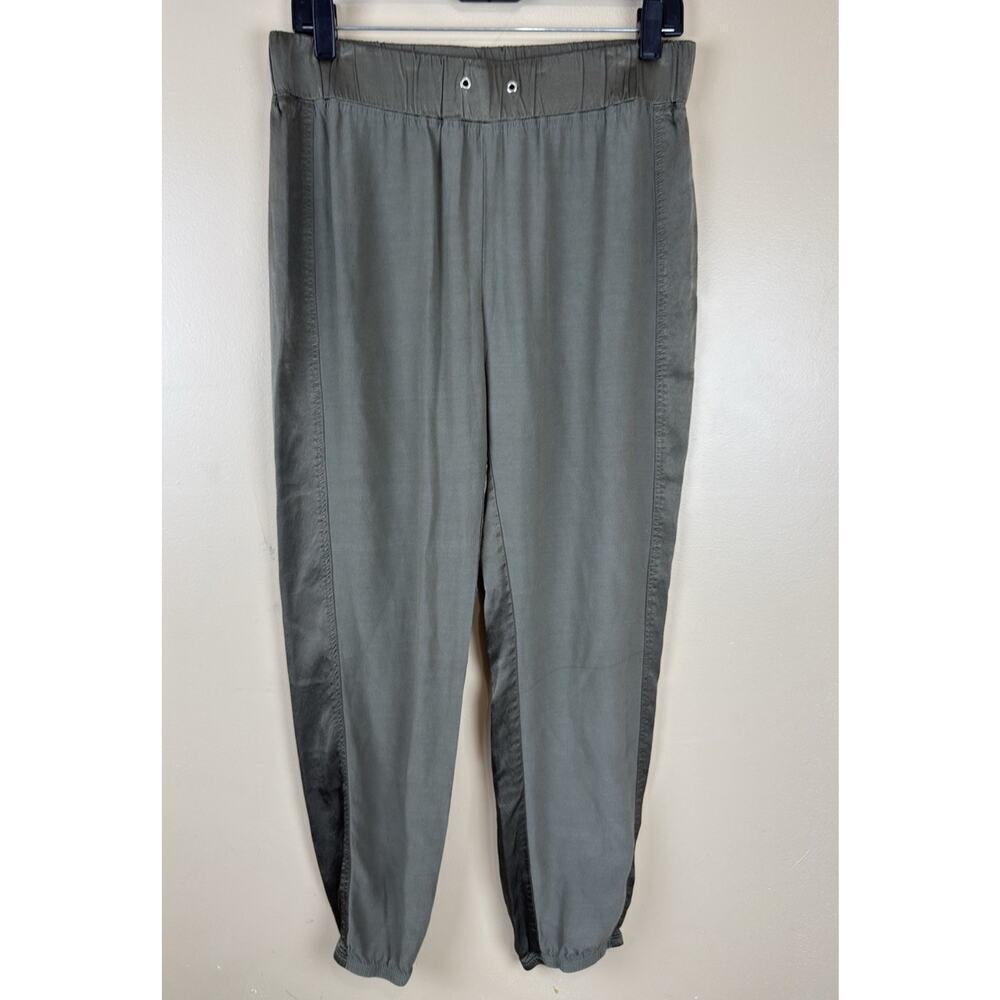 Monrow Women’s Olive Green Jogger Pants Size M, Satin Panels, 100% Rayon